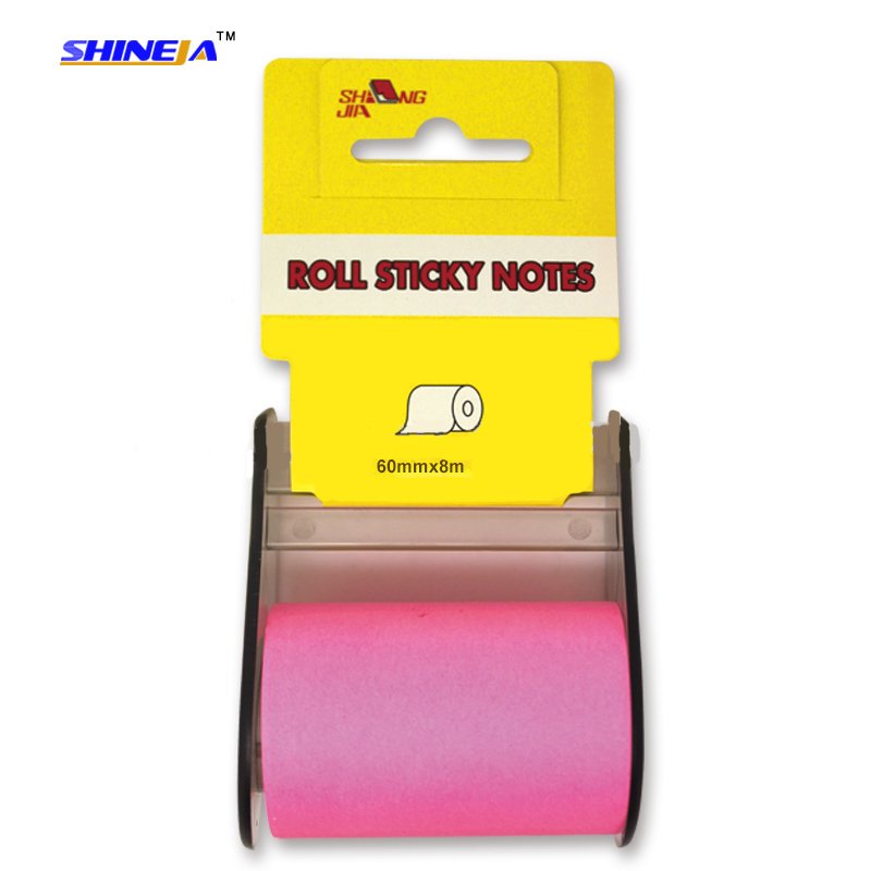 Colorful self-adhesive removable sticky notes roll with plastic dispenser