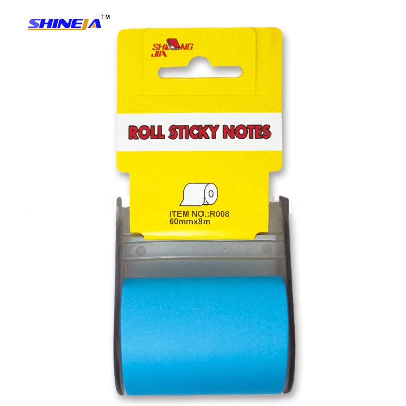 Colorful self-adhesive removable sticky notes roll with plastic dispenser