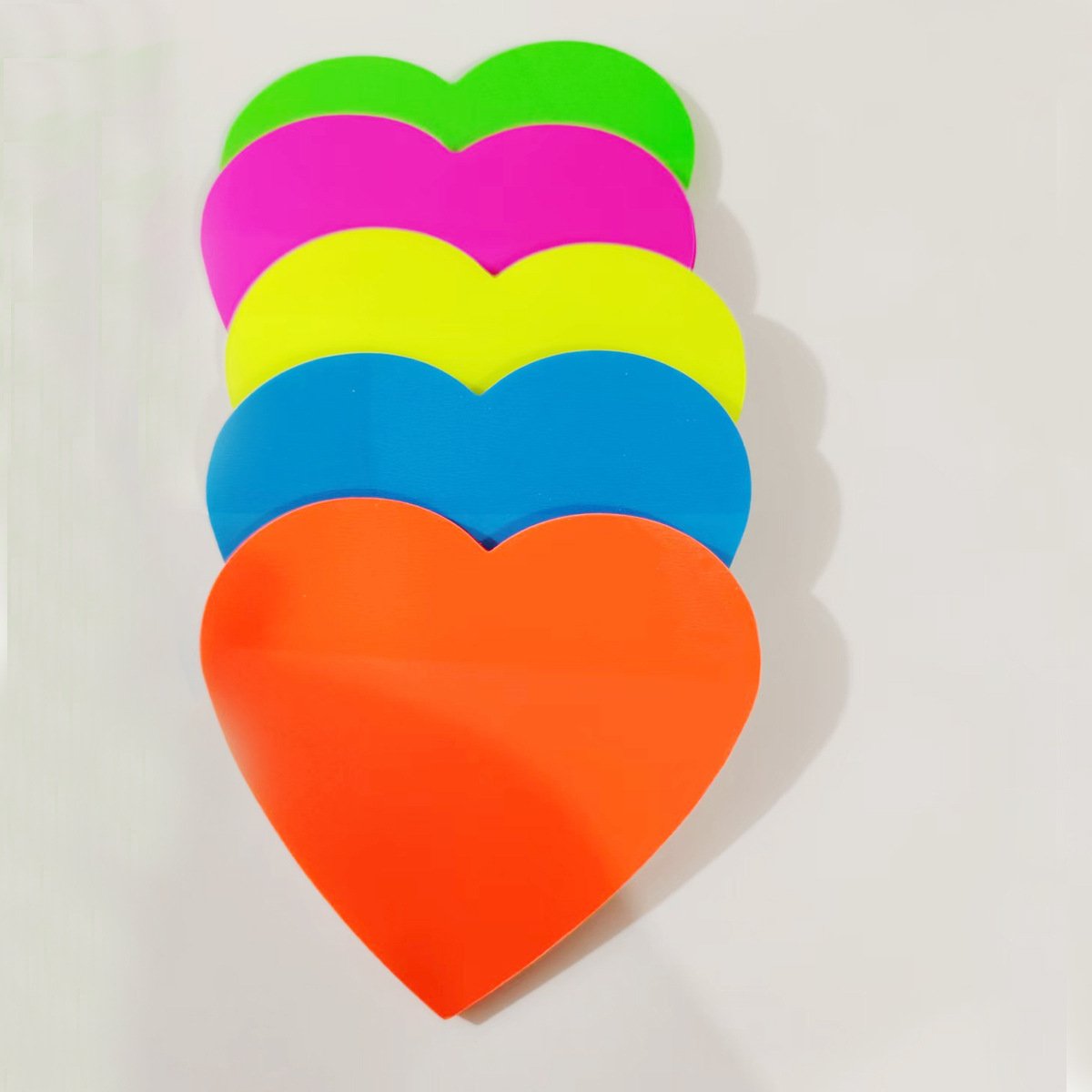 Stationery supplier wholesale Mixed 5 colors memo post bright colorful self stick note pads custom heart shape PET sticky notes