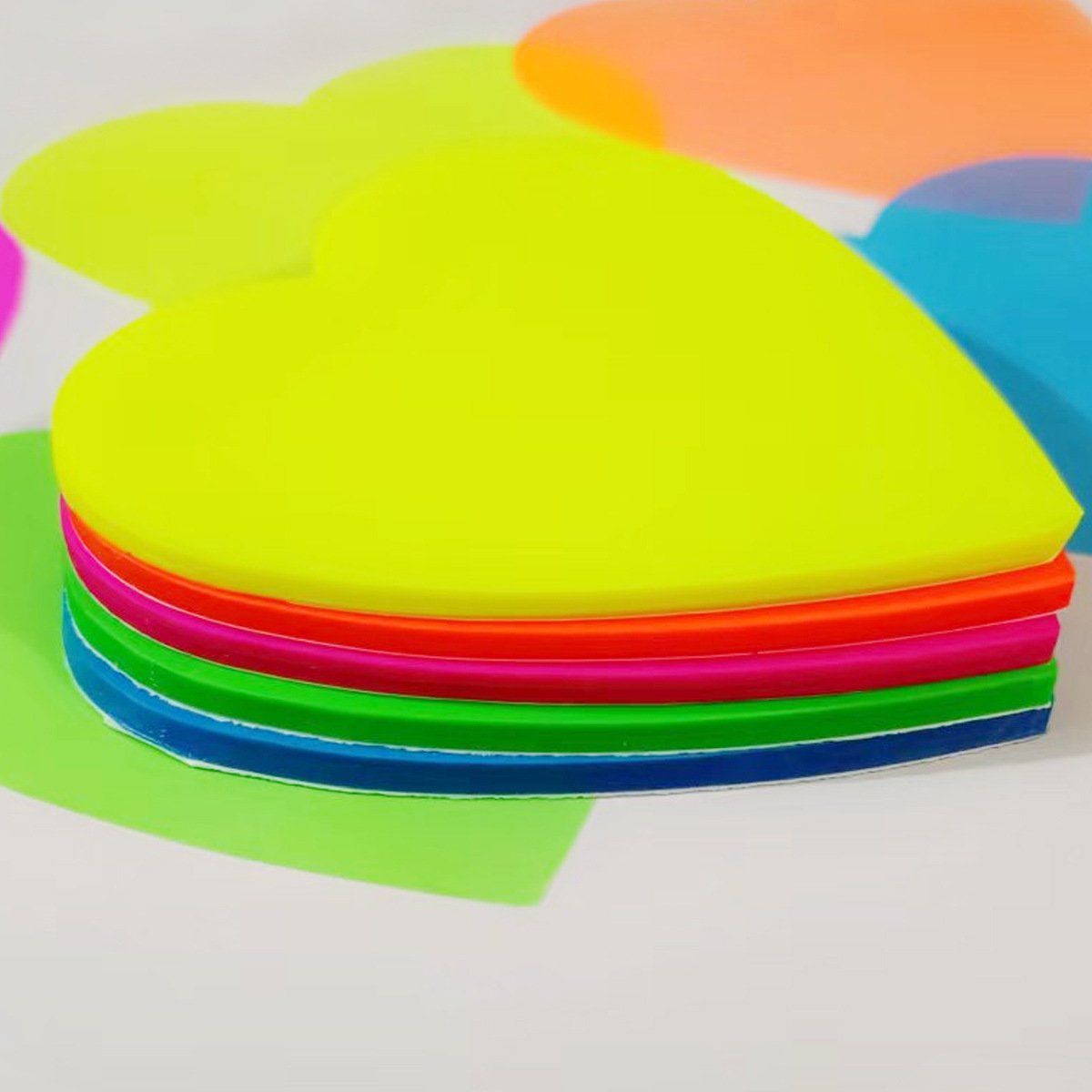 Stationery supplier wholesale Mixed 5 colors memo post bright colorful self stick note pads custom heart shape PET sticky notes