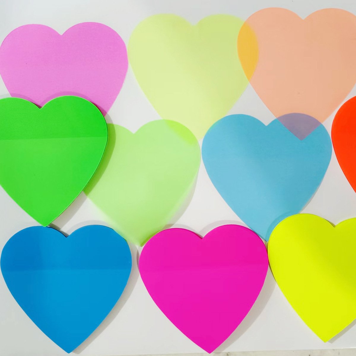 Stationery supplier wholesale Mixed 5 colors memo post bright colorful self stick note pads custom heart shape PET sticky notes