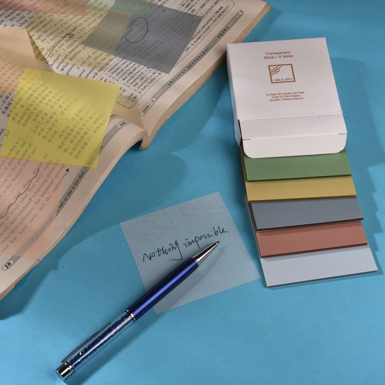 Custom 3x3'' Pastel Morandi Stationery 16 Colors PET Material Sticky Note Pads for School Office Use Transparent Memo Notepad