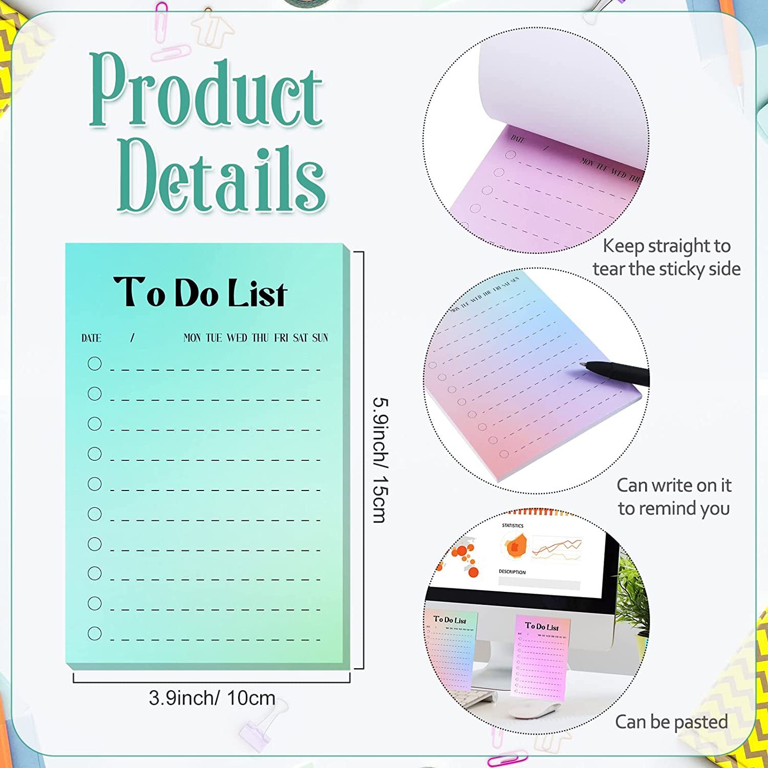 Custom Design Sticky Notepad Memo To Do List Desk Notes Pads Tear Off Memo Pad Planning Notepad