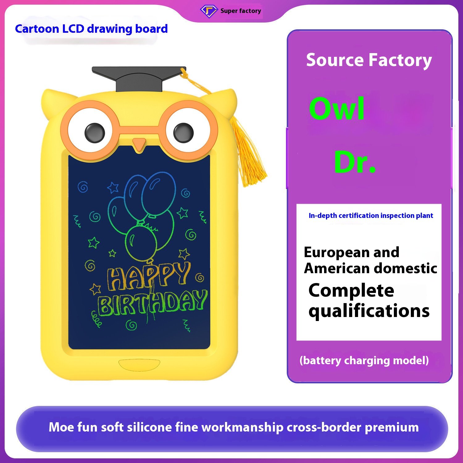 ABLE notepad Owl children cartoon drawing board charging LCD handwriting board Custom stationery lcd writing pad 12 inch