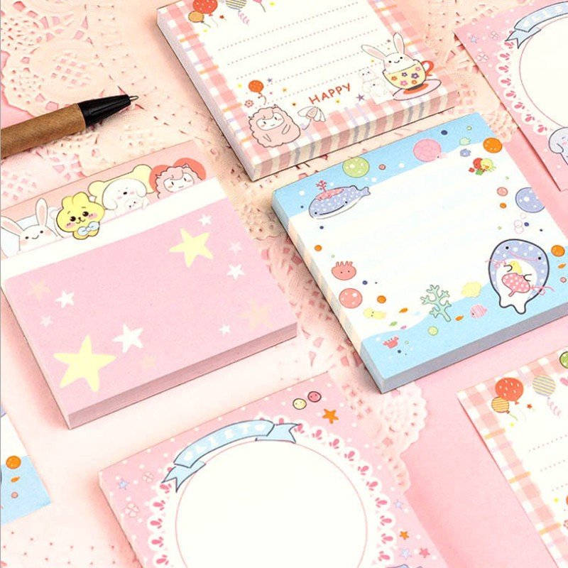 Adhesive Stationery Memo Sticky Notepad Plan Sheet Bookmark Label Kawaii Party Animal Fish Plan Office School Supplies