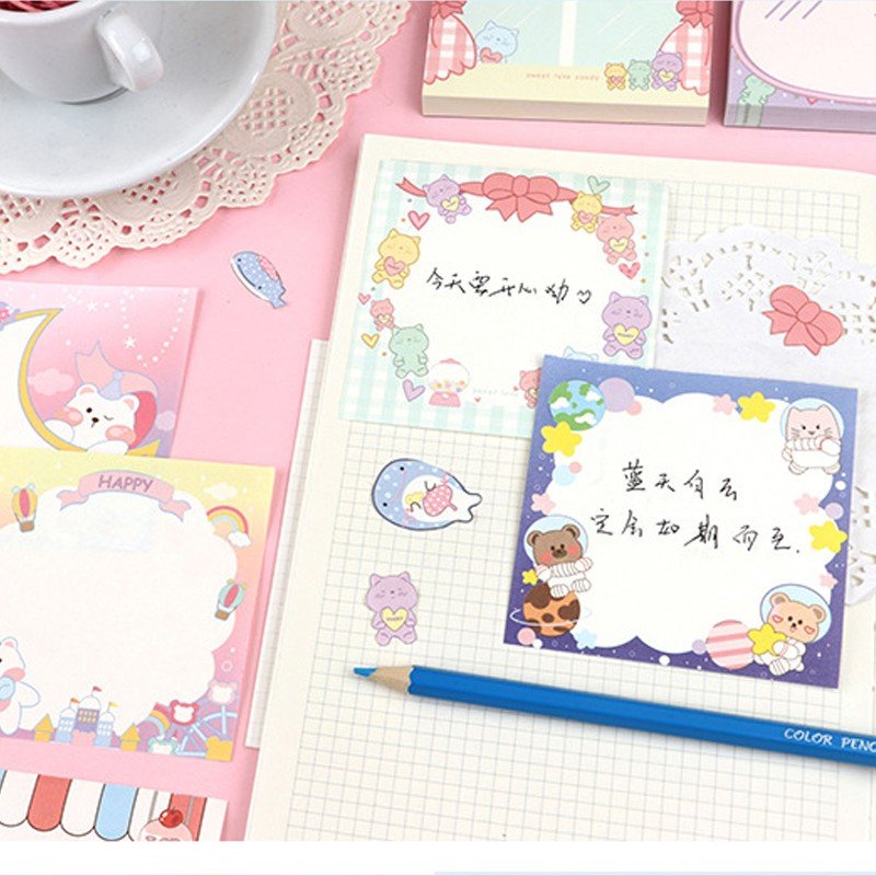 Adhesive Stationery Memo Sticky Notepad Plan Sheet Bookmark Label Kawaii Party Animal Fish Plan Office School Supplies