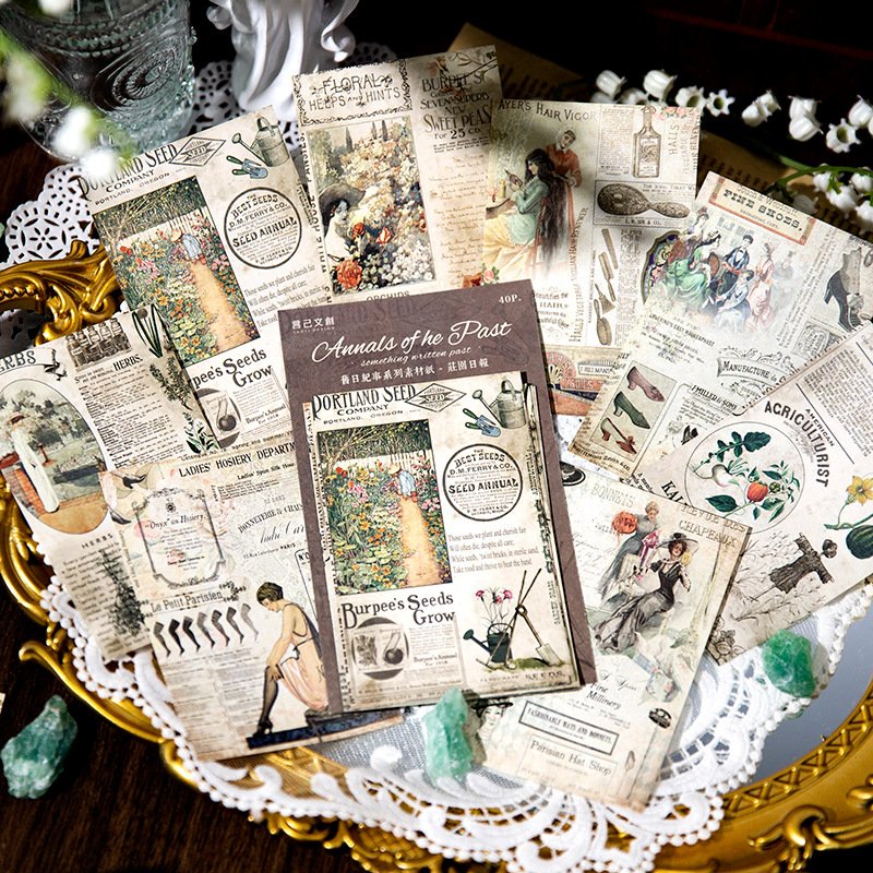 40pcs/pack Background Material Paper Old Day Chronicle Series Retro Note Decoration Message Memo Collage Notebook 8 Models