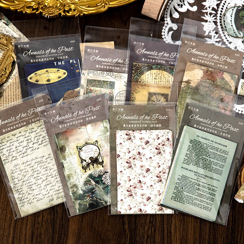 40pcs/pack Background Material Paper Old Day Chronicle Series Retro Note Decoration Message Memo Collage Notebook 8 Models