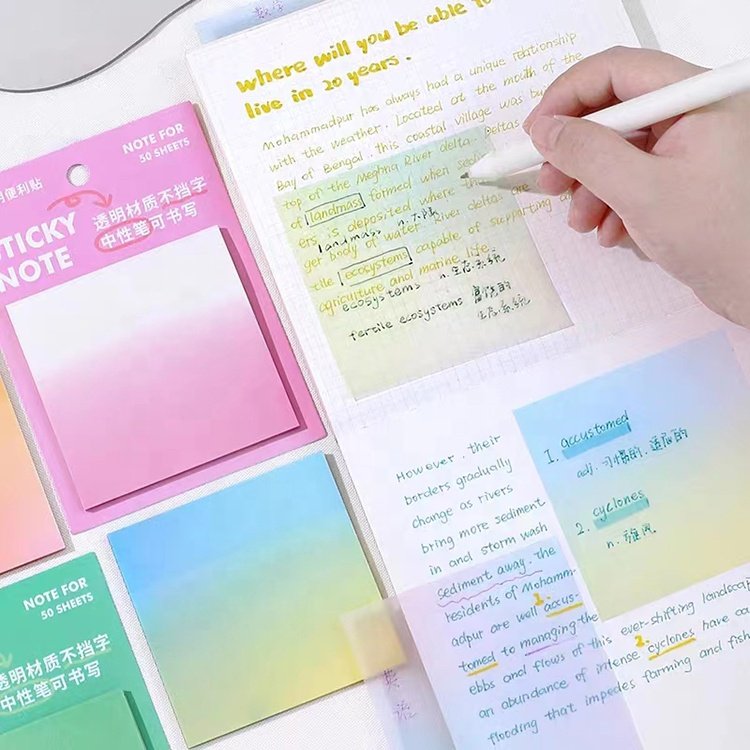Custom Shape Custom Logo Transparent Sticky Notes Kawaii Clear Vellum Memopad Sticky Note