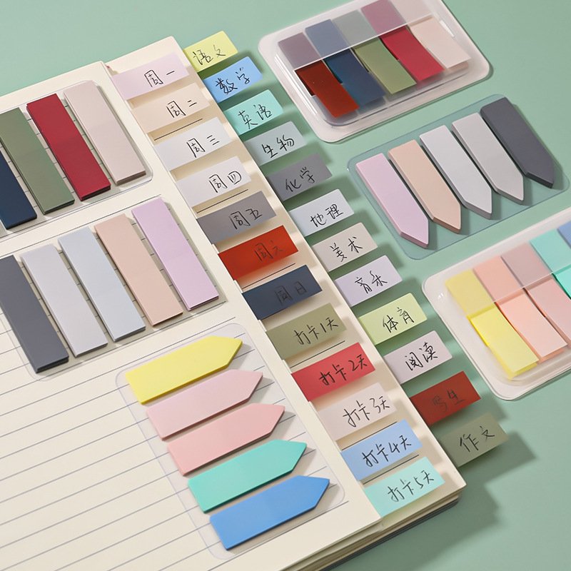 Morandi waterproof environmentally friendly PET sticky note office teaching N times sticker classification index sticker custom