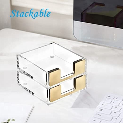 Desktop Stackable Clear Acrylic Gold Sticky Note Holder Memo Pad Holder Desktop Organizer