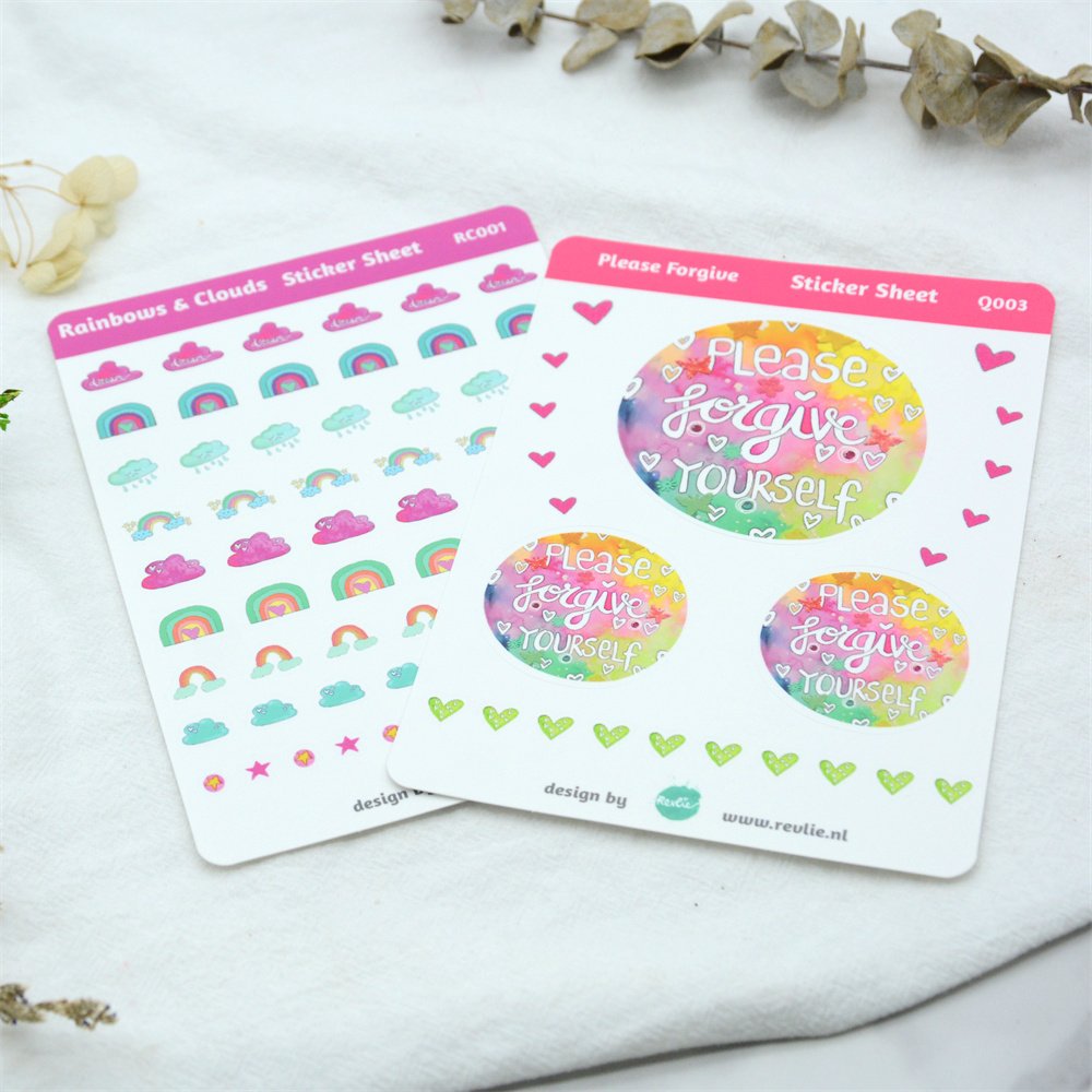 High Quality Custom Decorative Cute sticker Set Logo A4 A5 A6 Waterproof Transparent Clear Vinyl Kiss Cut Stickers Sheet Custom