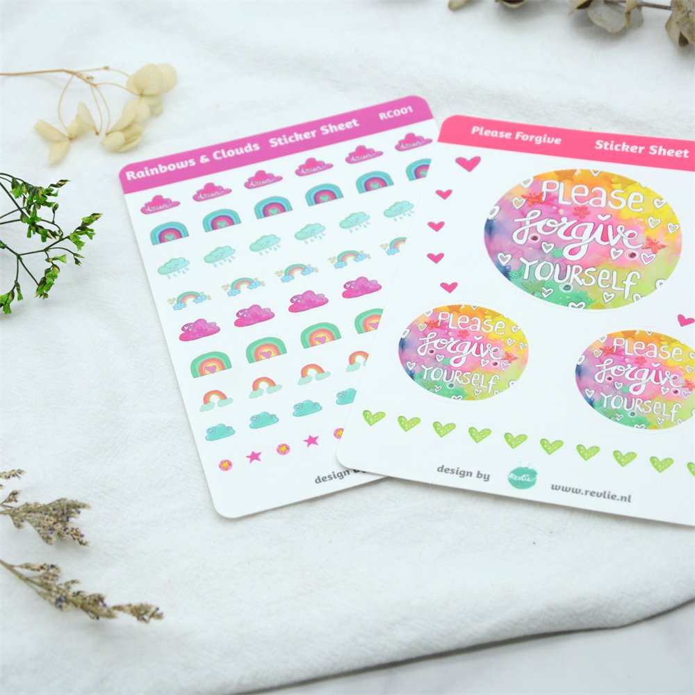 High Quality Custom Decorative Cute sticker Set Logo A4 A5 A6 Waterproof Transparent Clear Vinyl Kiss Cut Stickers Sheet Custom