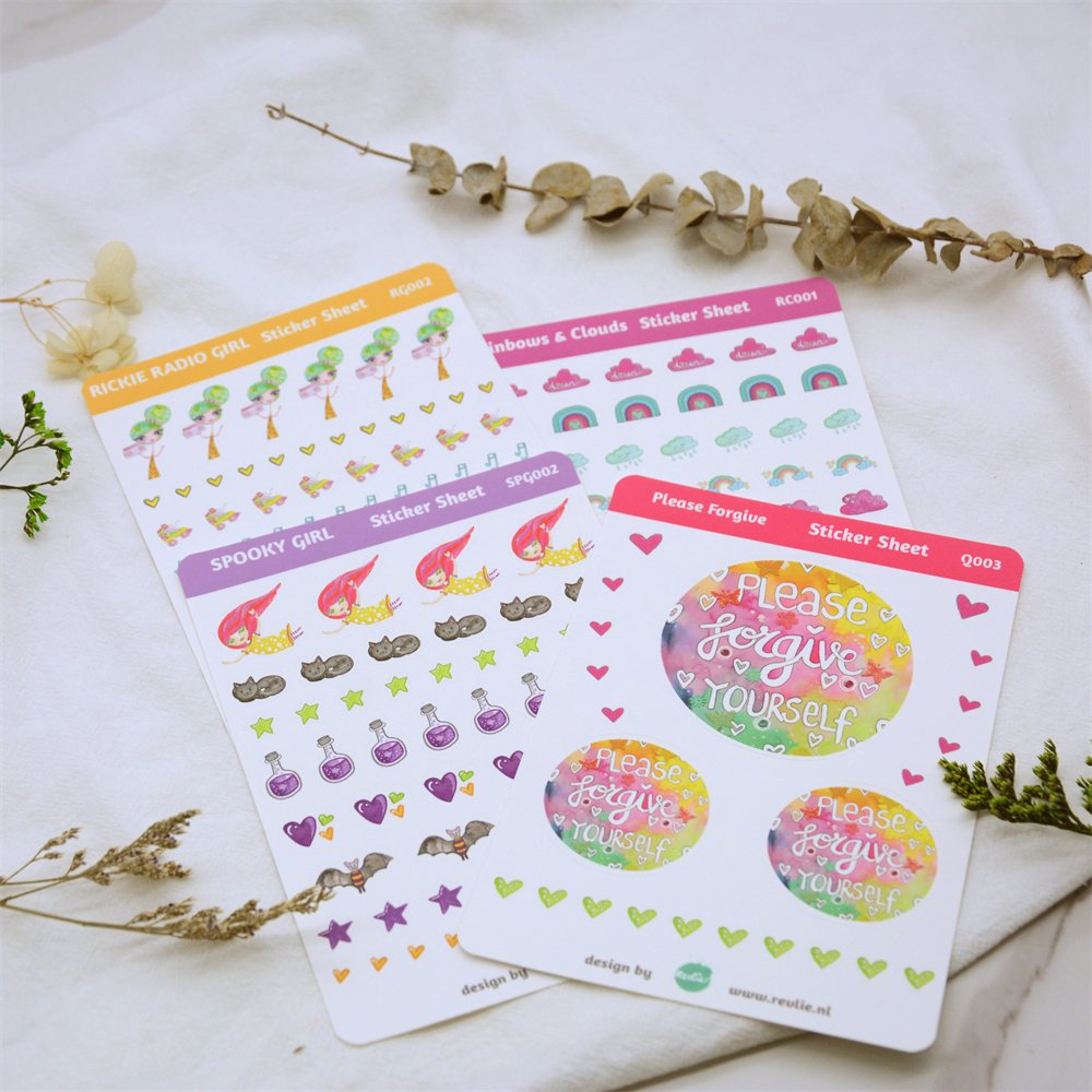 High Quality Custom Decorative Cute sticker Set Logo A4 A5 A6 Waterproof Transparent Clear Vinyl Kiss Cut Stickers Sheet Custom