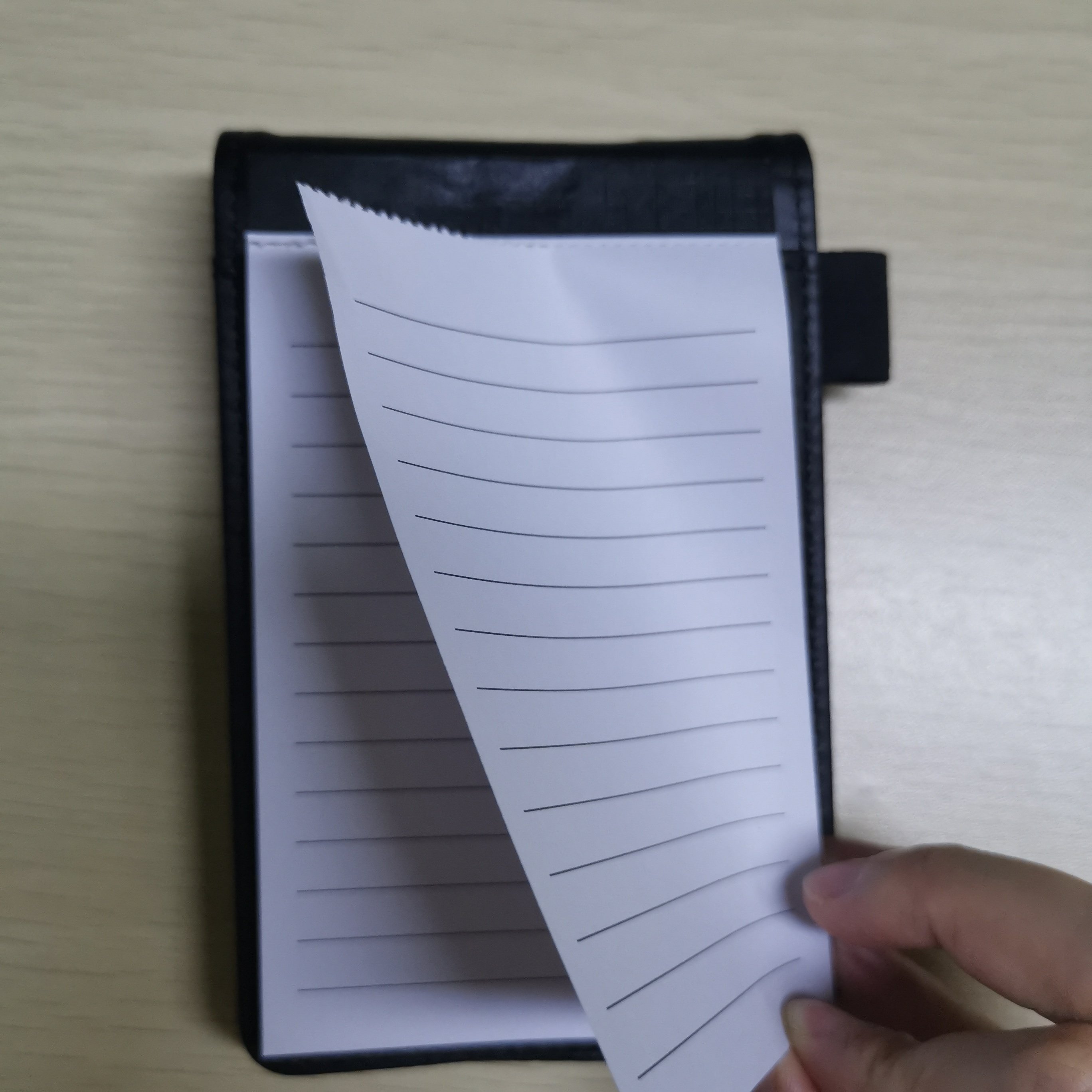 Portable Black PU Note Pad Notebook with Easily-Torn Lines and Pen Holder PU Leather Journal Memo Holder