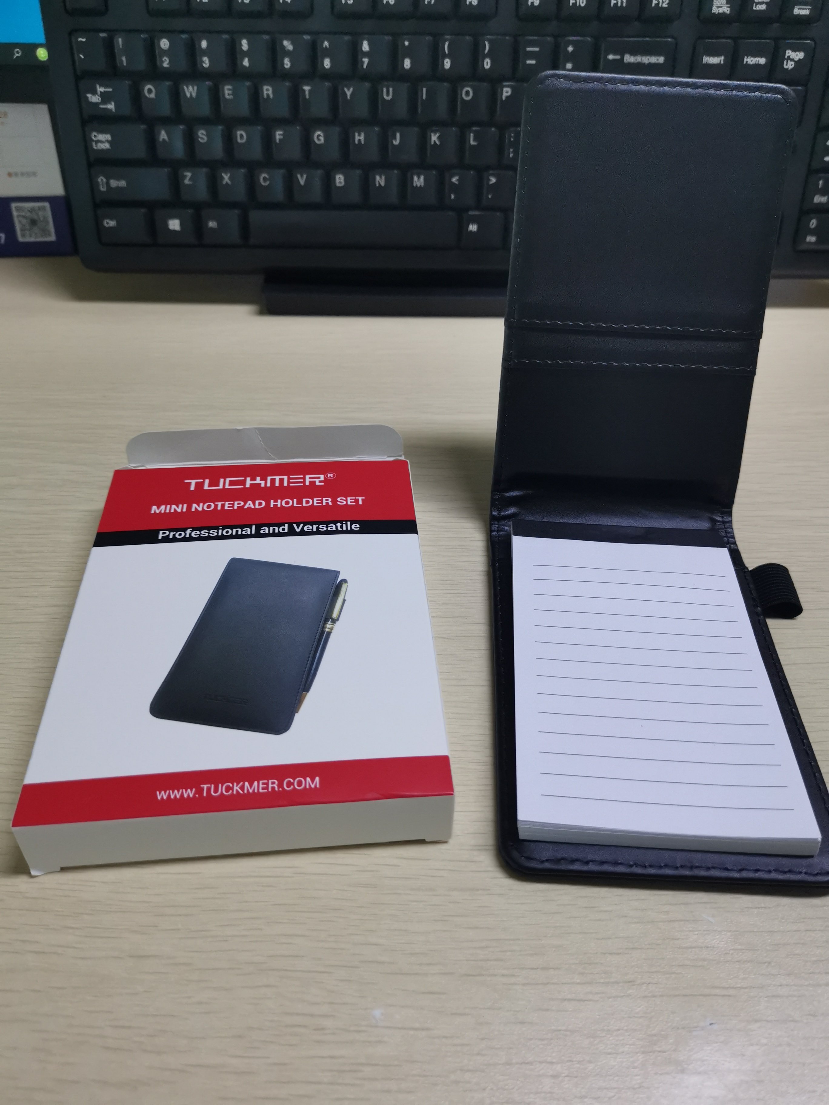 Portable Black PU Note Pad Notebook with Easily-Torn Lines and Pen Holder PU Leather Journal Memo Holder