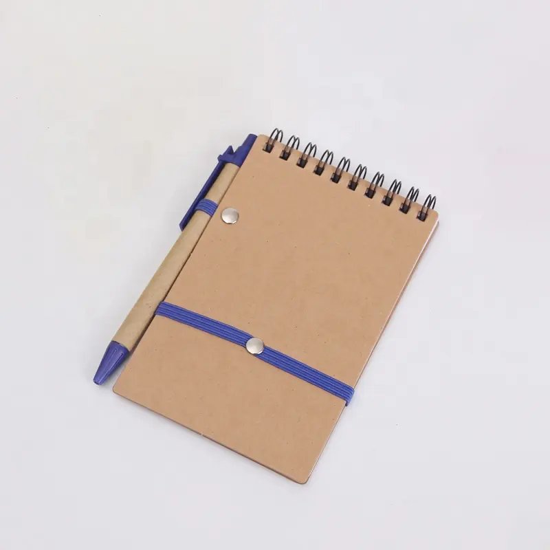 Custom Coil Binding Notepad Kraft Paper Cover Notepad Loose-leaf Notebook with Elastic Strip