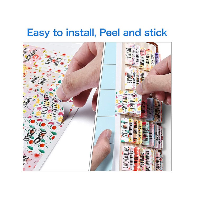 Free sample manufacturer custom popular design Laminated Vibrant Colors bible tabs with clearly printing for Bible study