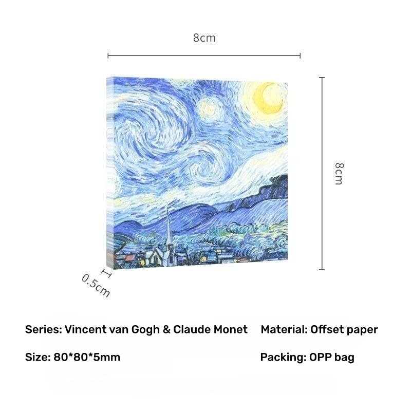 50 Sheets/Set Retro Art Painting Series Memo Pad(Series: Vincent van Gogh & Claude Monet)