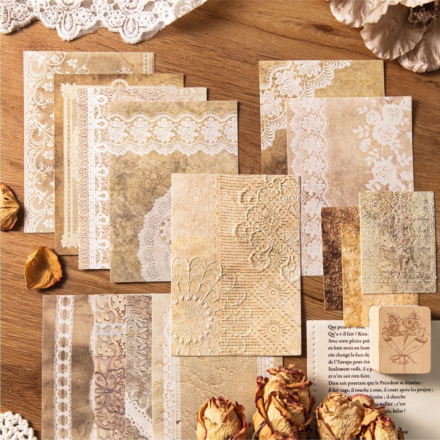28pcs/pack Material Paper Between Paper Curry Series Vintage Embossed Handbook Decoration Material