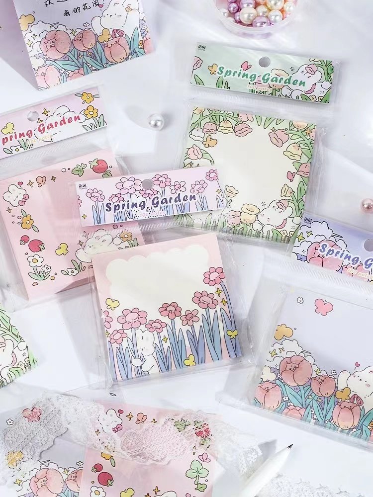 Spring Garden flower Bunny cute note paper Non-sticky Sticky Notes Handbill Material This memo note pad