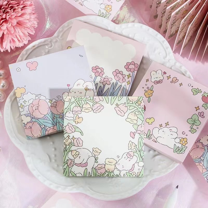 Spring Garden flower Bunny cute note paper Non-sticky Sticky Notes Handbill Material This memo note pad