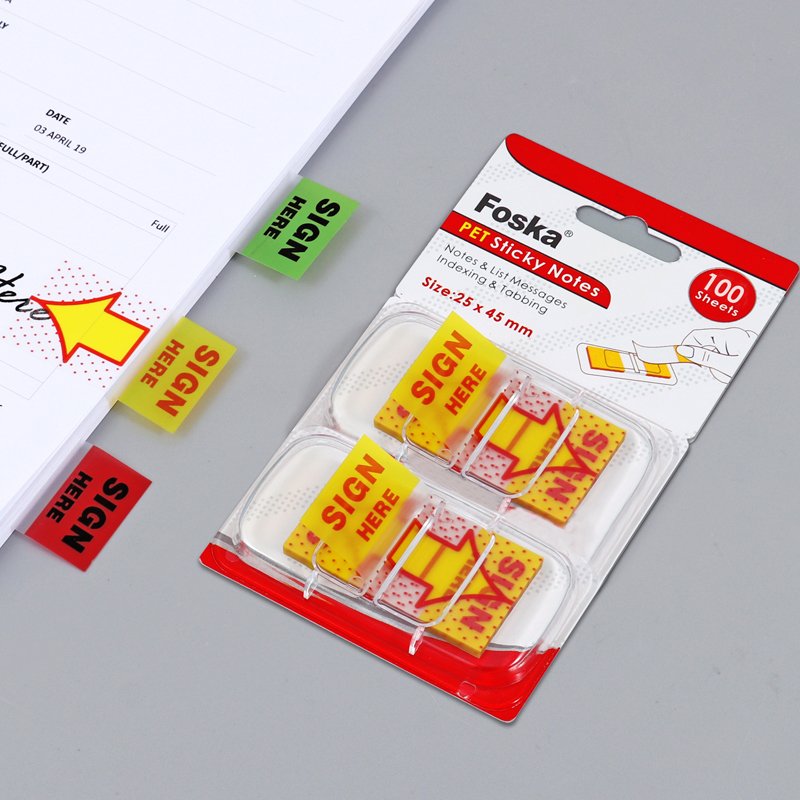 Foska Different Colors Offset PET Adhesive Sticky Note Memo Pad Reminder Stickers Note Labels Reminder Bookmarks book Tabs