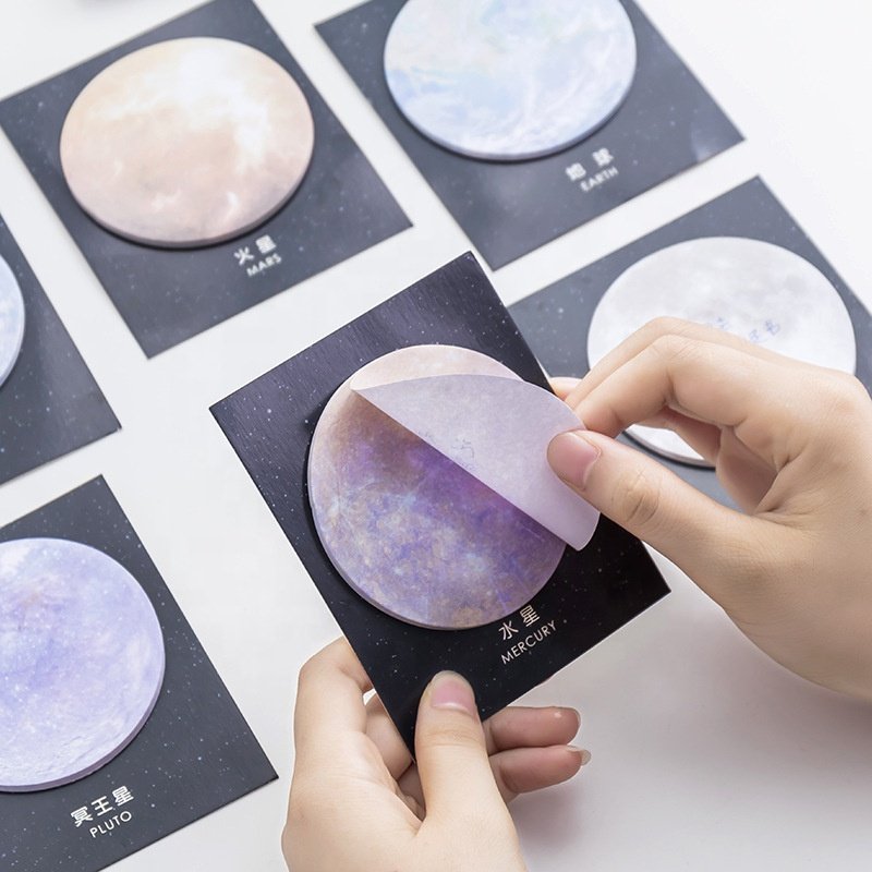 Creative school kids memo pad custom planet printing round sticky notes