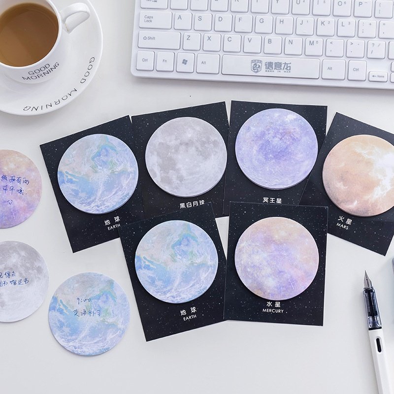 Creative school kids memo pad custom planet printing round sticky notes
