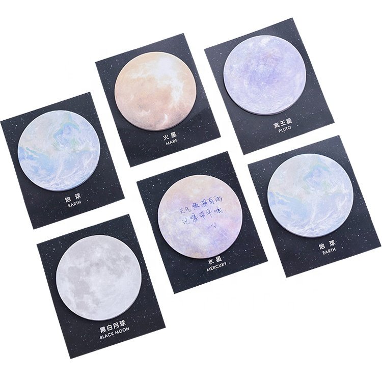 Creative school kids memo pad custom planet printing round sticky notes