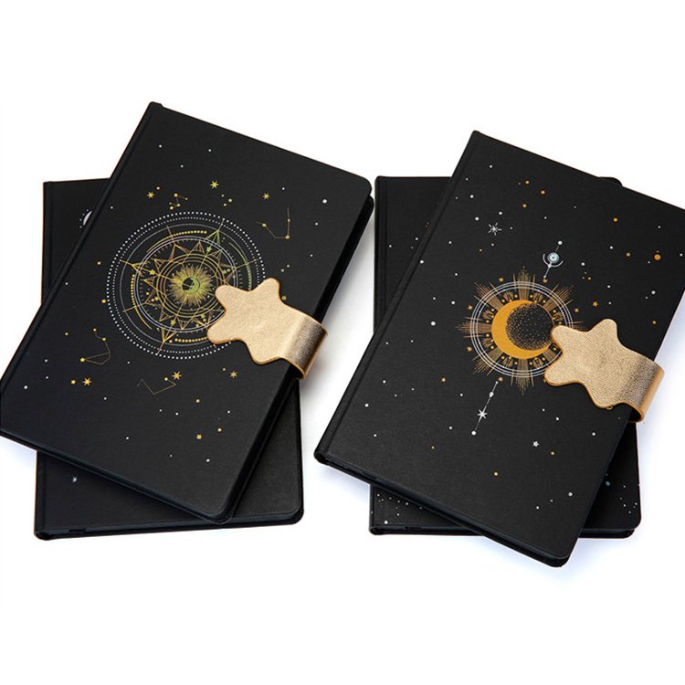 Custom Magnet Closure Hot Stamping Journal Printing Black Paper Notebook With Logo
