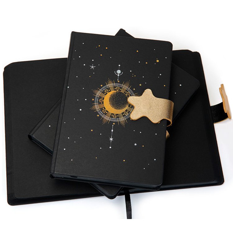 Custom Magnet Closure Hot Stamping Journal Printing Black Paper Notebook With Logo