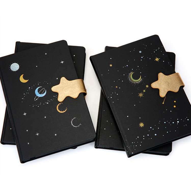 Custom Magnet Closure Hot Stamping Journal Printing Black Paper Notebook With Logo