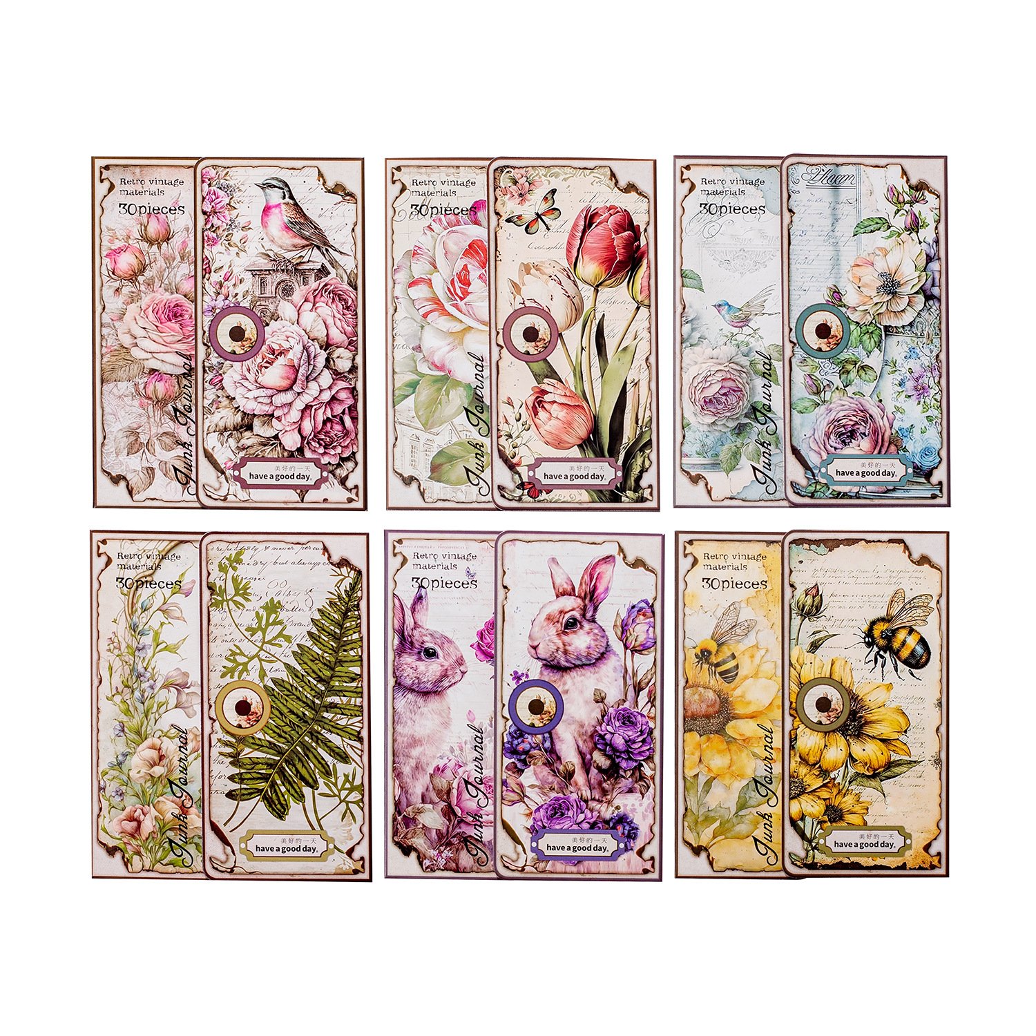 30 Pieces Per Pack Material Paper Lost Garden Series Art Collage Journal Material 6 Choices