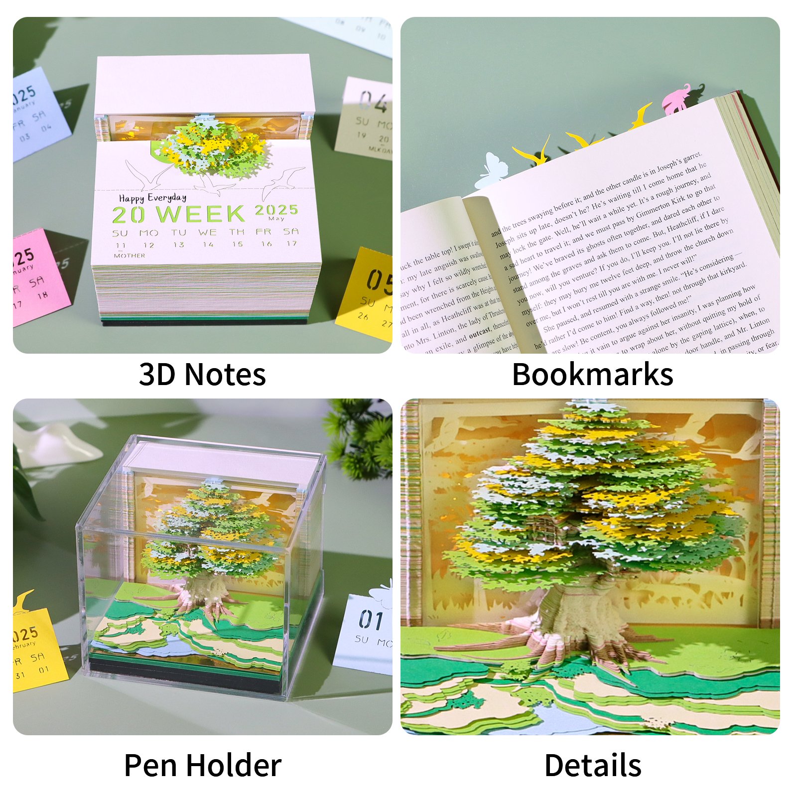 New Product 3D Memo Pad Custom Logo Desk Calendar Magic Tree Christmas Tree Notepad Bookmarks Stationery Gift Set Birthday Items