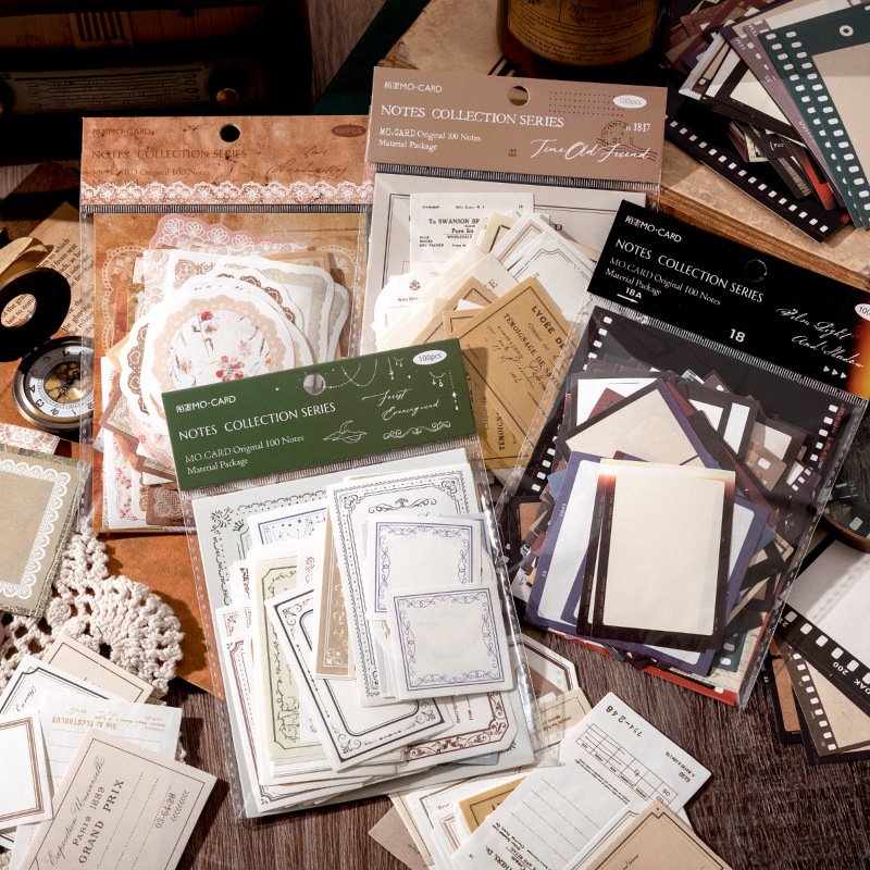 100pieces/pack Retro Collection Notes Sample Data Memories Preface Series Notebook DIY Decorative Material Stickers 4 Models