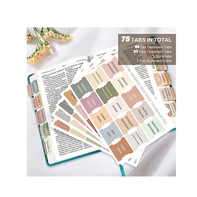 Promotion factory custom Personalized design waterproof Morandi bible tabs with clear font and bright printing for bible study