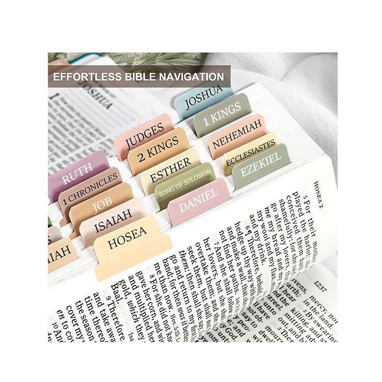 Promotion factory custom Personalized design waterproof Morandi bible tabs with clear font and bright printing for bible study