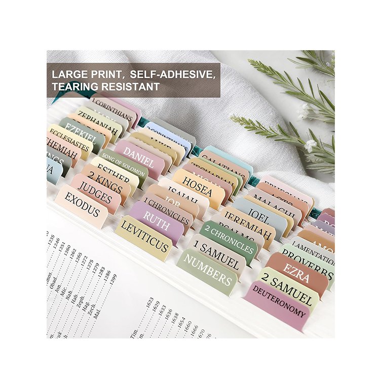 Promotion factory custom Personalized design waterproof Morandi bible tabs with clear font and bright printing for bible study