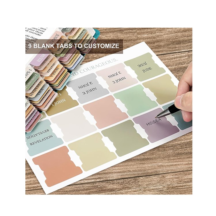 Promotion factory custom Personalized design waterproof Morandi bible tabs with clear font and bright printing for bible study
