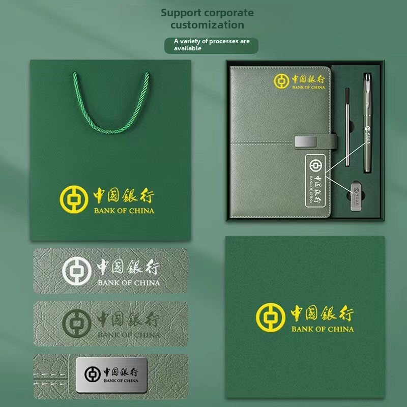 Promo Wholesale Business Luxury Customizable PU Leather A5 Notebook Gift Set With Pen, USB Drive