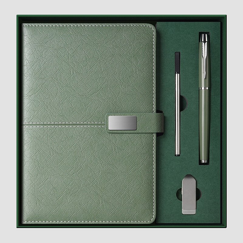 Promo Wholesale Business Luxury Customizable PU Leather A5 Notebook Gift Set With Pen, USB Drive