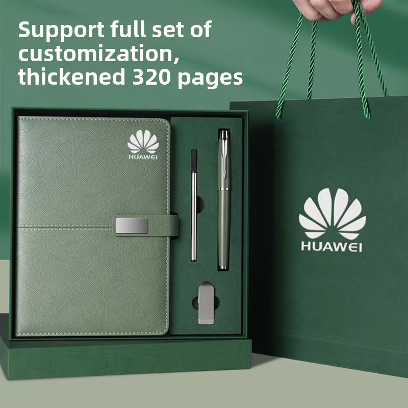 Promo Wholesale Business Luxury Customizable PU Leather A5 Notebook Gift Set With Pen, USB Drive