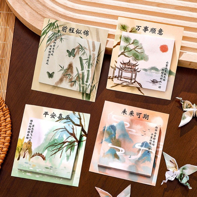 Chinese Style Memo Pad Cartoon Scenery Memo Pads Stationery Memo Pad 30 Sheets