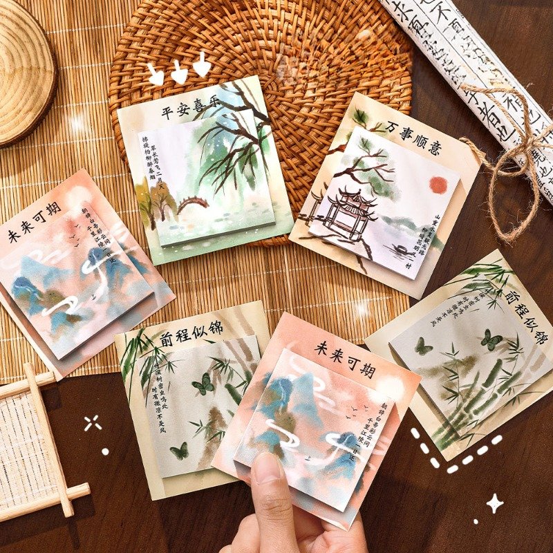 Chinese Style Memo Pad Cartoon Scenery Memo Pads Stationery Memo Pad 30 Sheets