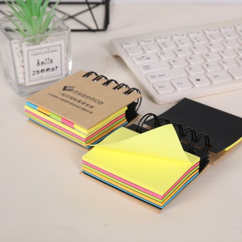 Custom logo printing pocket size spiral colorful sticky note pad mini kraft paper notepads for education promotion