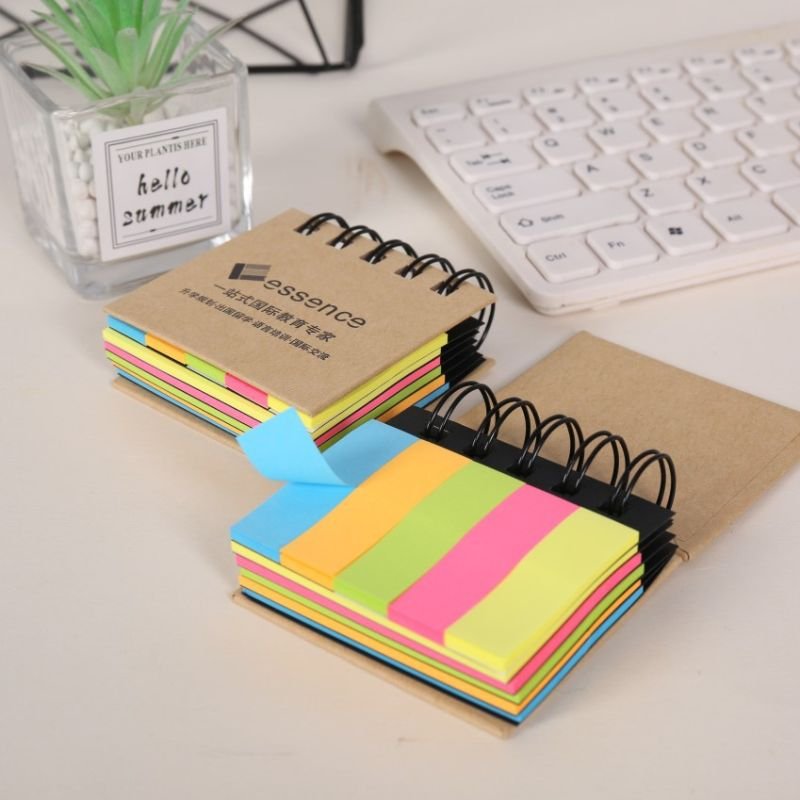 Custom logo printing pocket size spiral colorful sticky note pad mini kraft paper notepads for education promotion