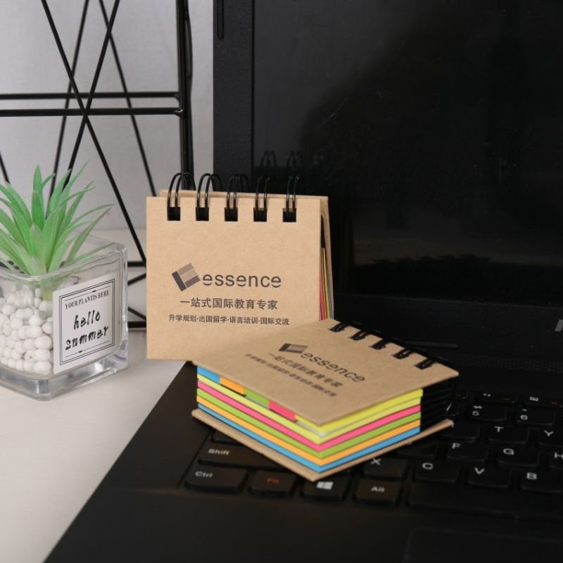 Custom logo printing pocket size spiral colorful sticky note pad mini kraft paper notepads for education promotion
