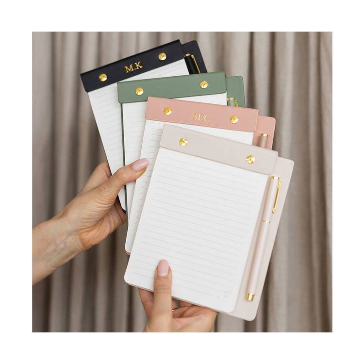 LABON Gold Foil Personalised Leather Refillable Notepad Undated Planner Writing Pad With A Pen