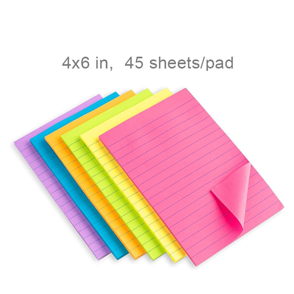 45 Sheets/pad 4X6 in Bright Ruled Post sticky Colorful Super Sticking Power Memo Pads Lined Sticky Notes 8 set